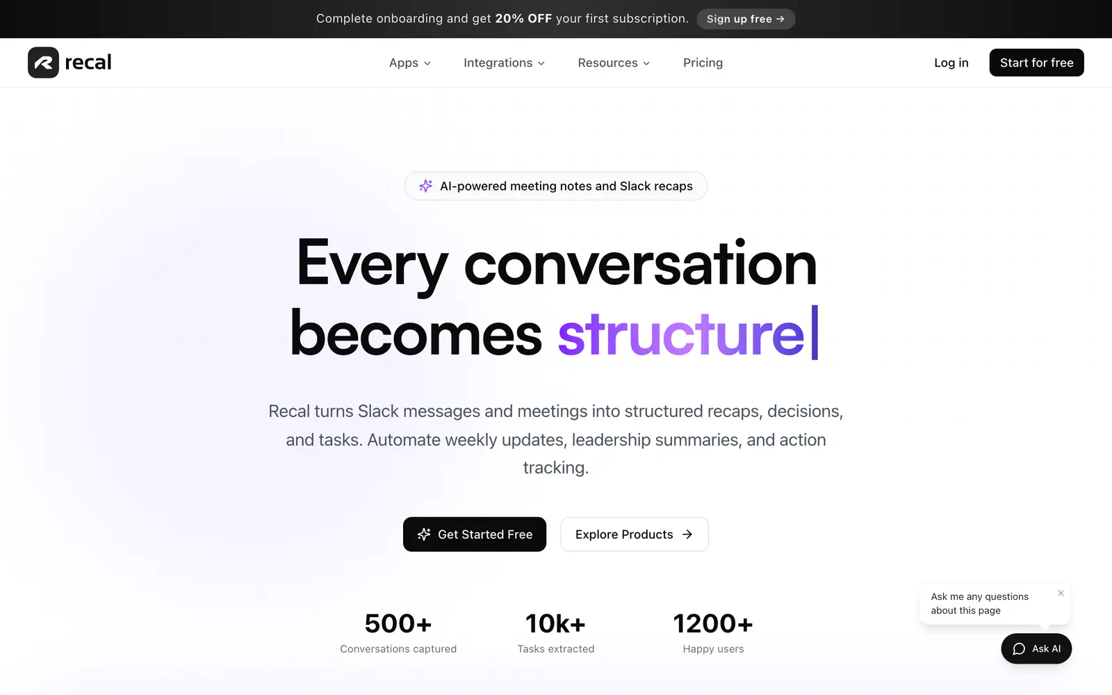 Screenshot of the Recal website
