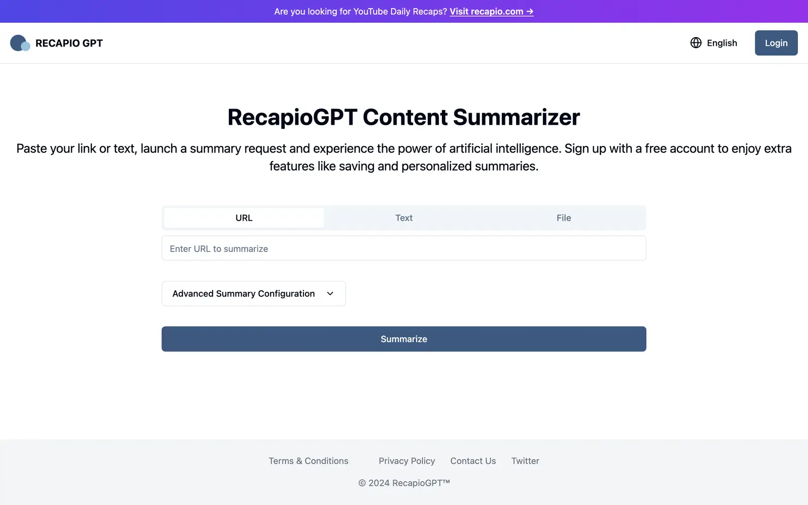 Screenshot of the RecapioGPT website