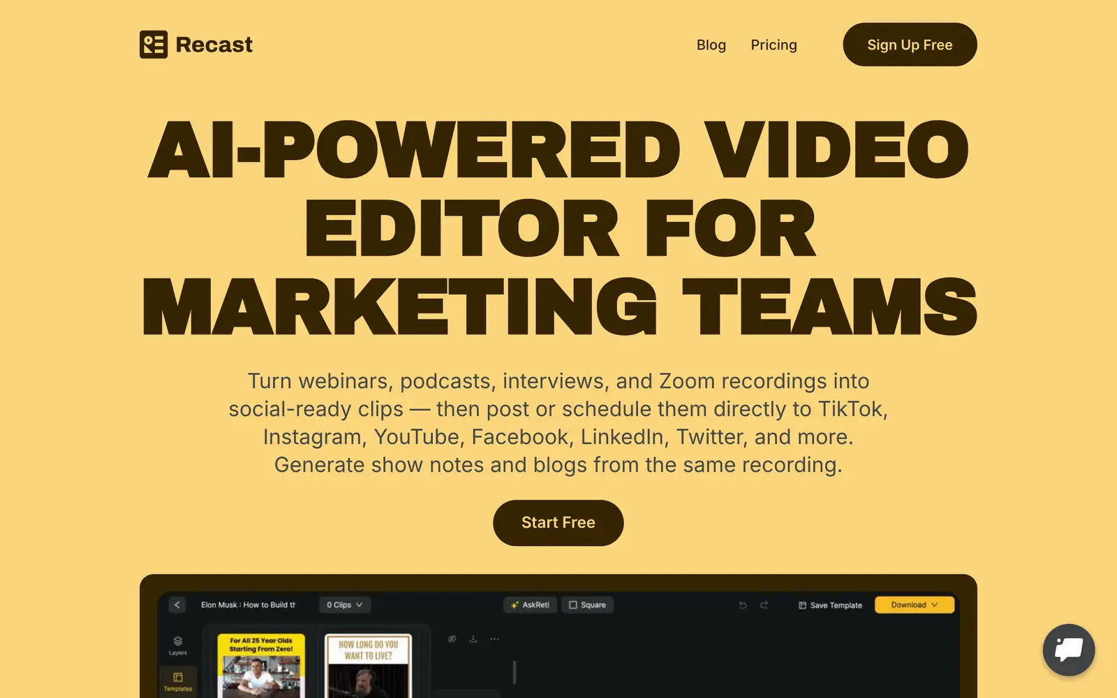 Screenshot of the Recast Studio website
