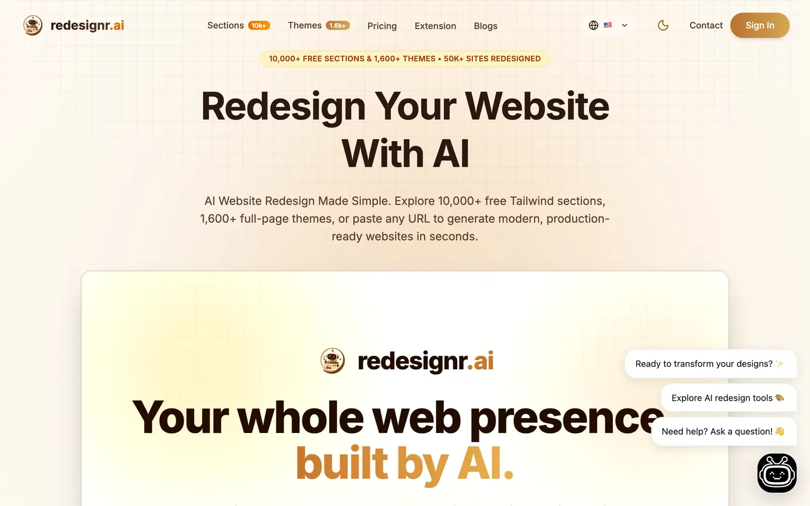 Screenshot of the Redesignr.ai website