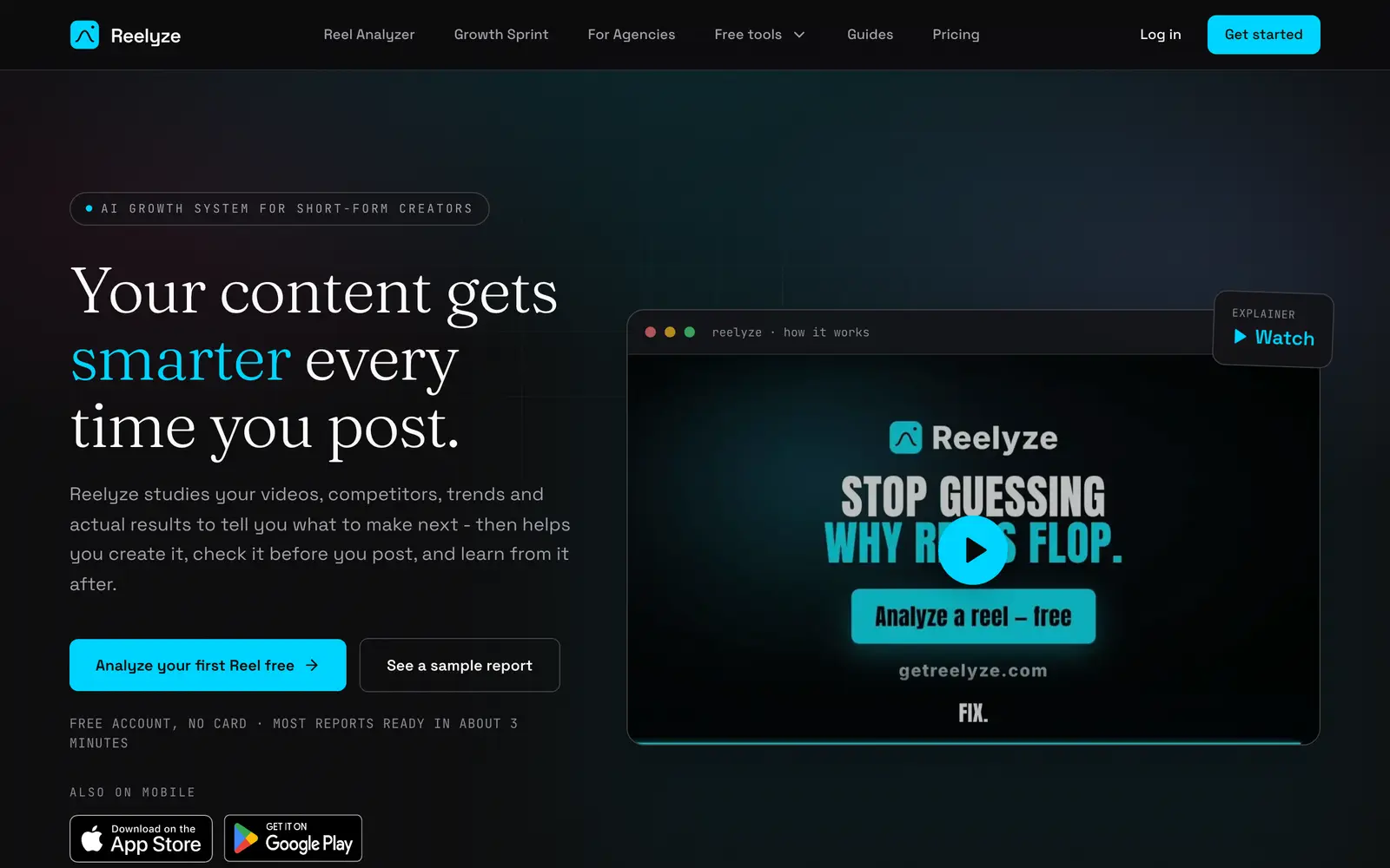 Screenshot of the Reelyze website