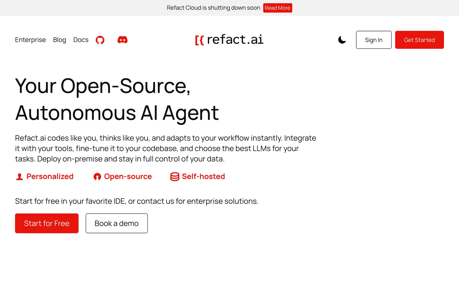 Screenshot of the Refact.ai website