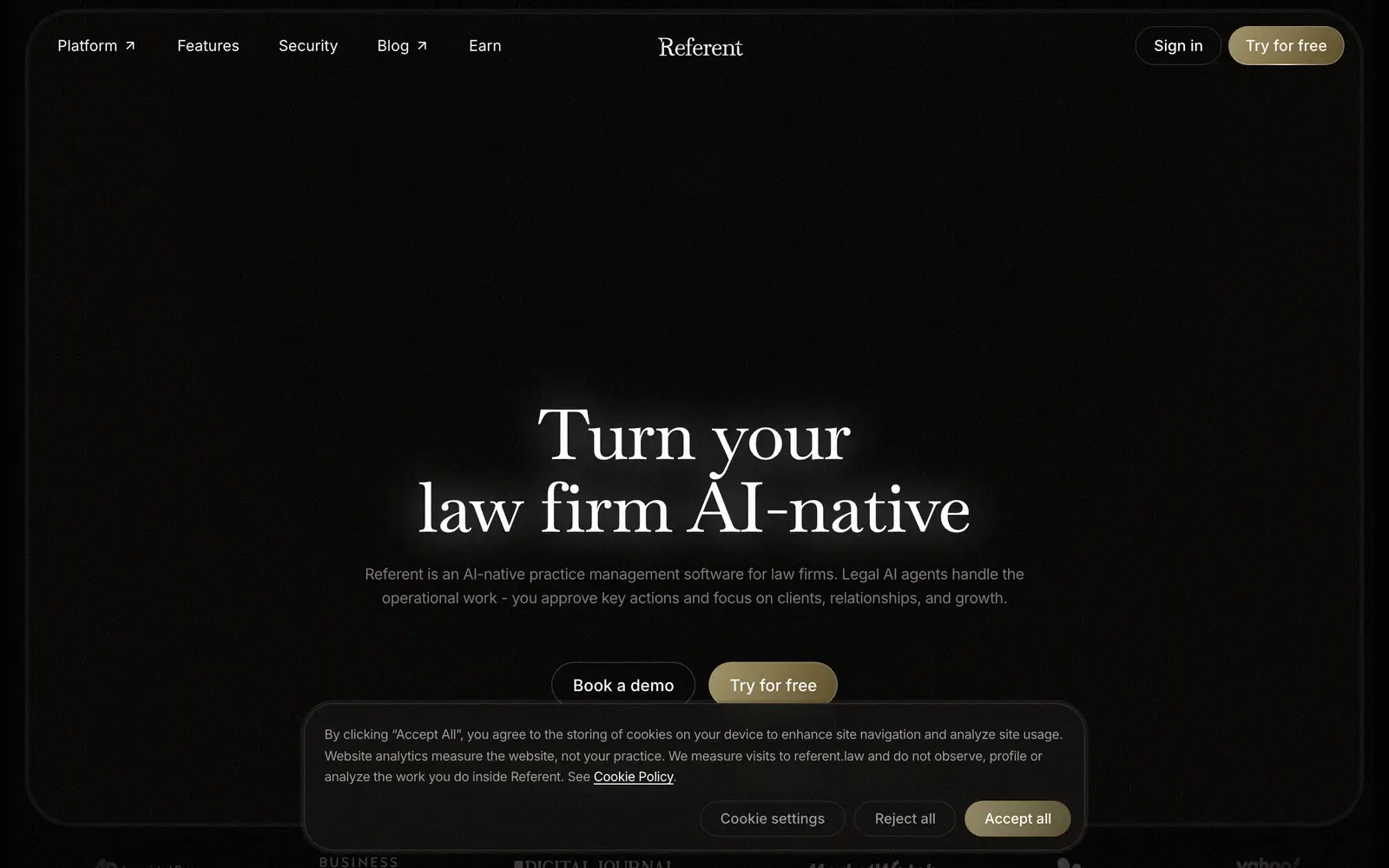 Screenshot of the Referent website