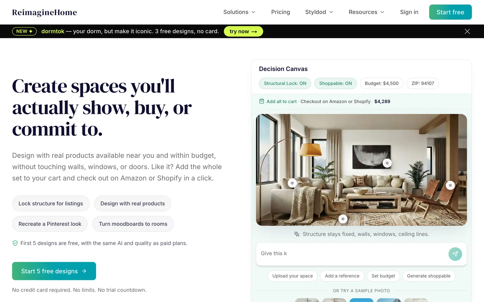 Screenshot of the REimagine Home website
