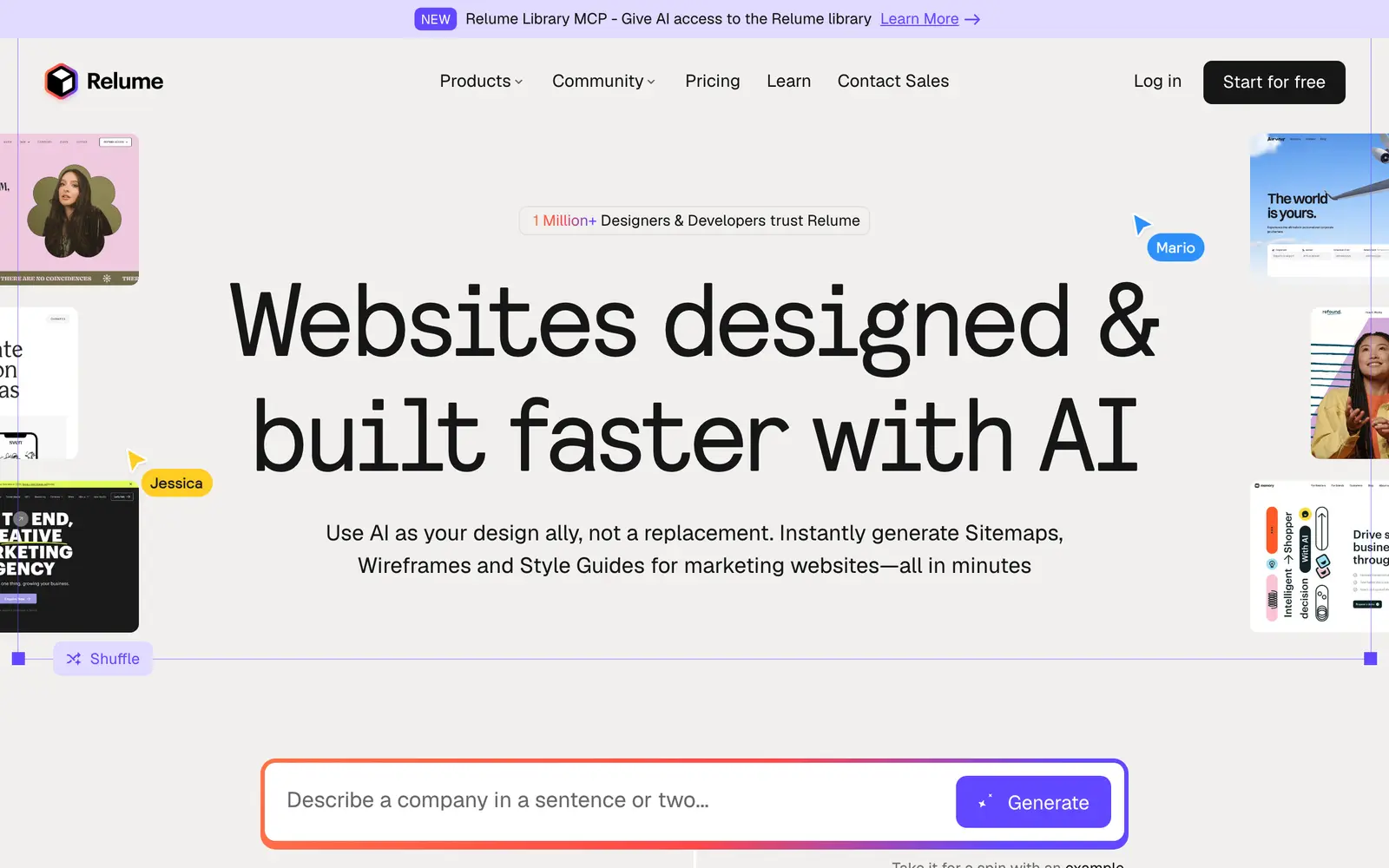 Screenshot of the Relume website