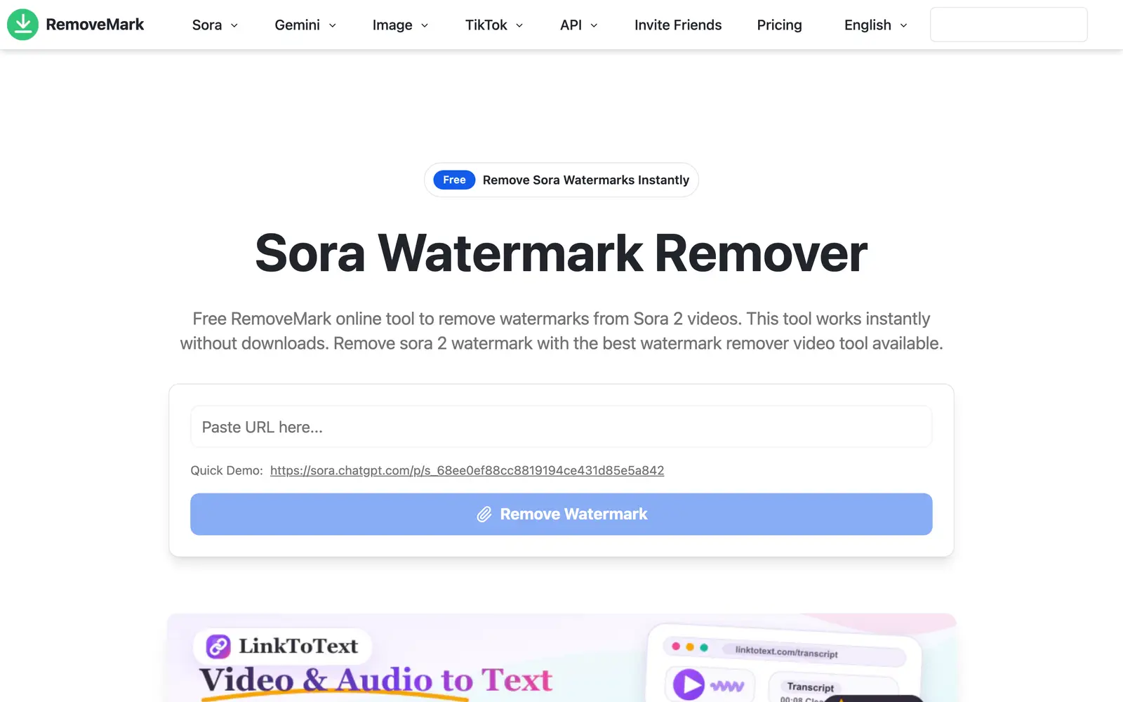 Screenshot of the RemoveMark website
