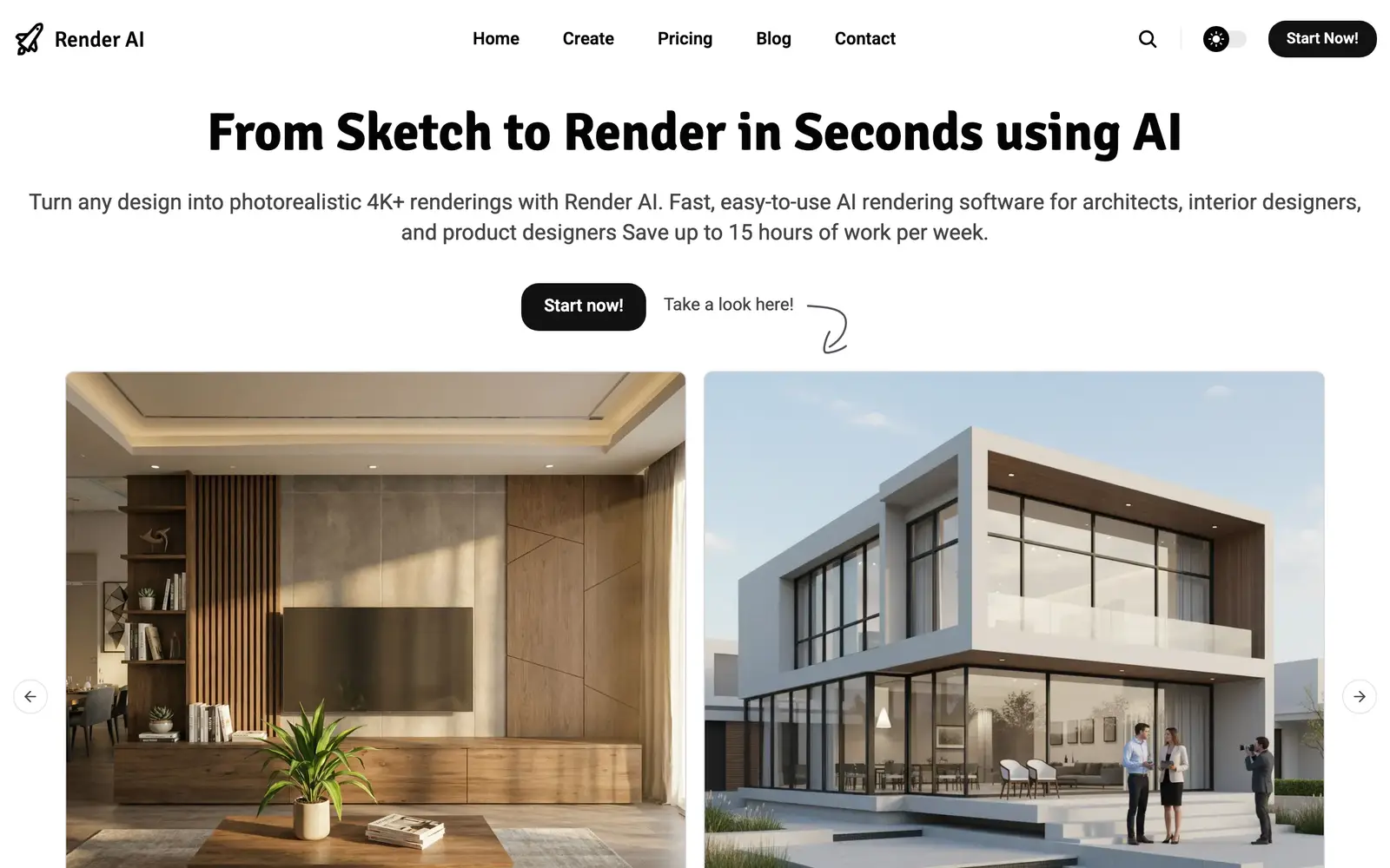 Screenshot of the RenderAI website
