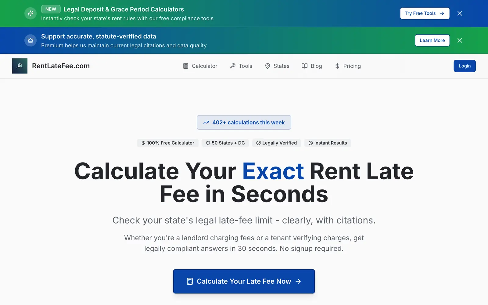 Screenshot of the RentLateFee.com website