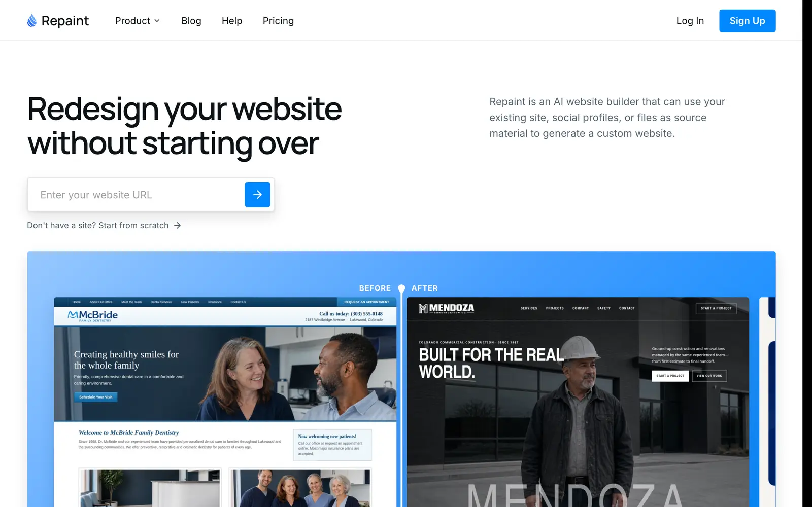 Screenshot of the Repaint website