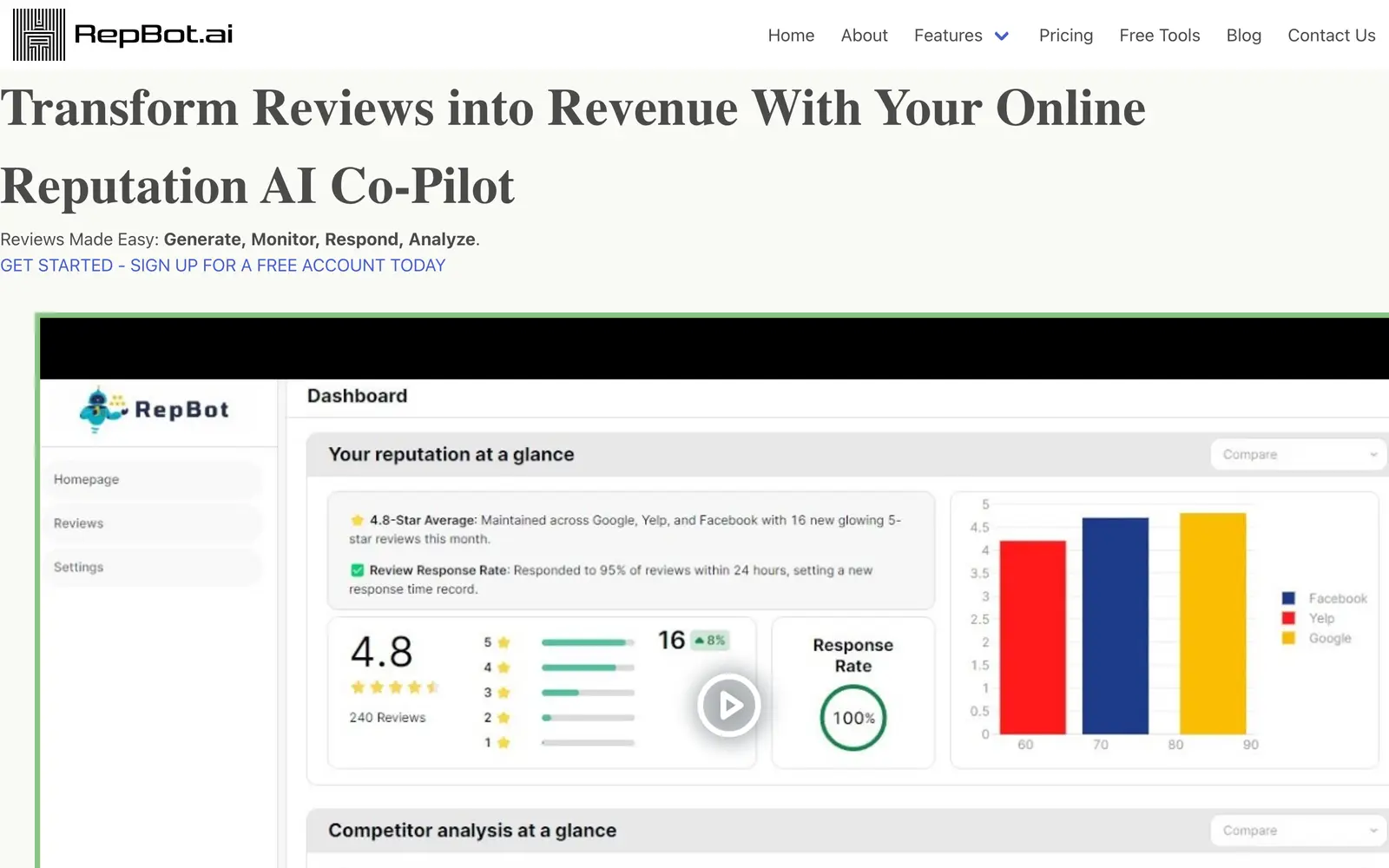 Screenshot of the RepBot website
