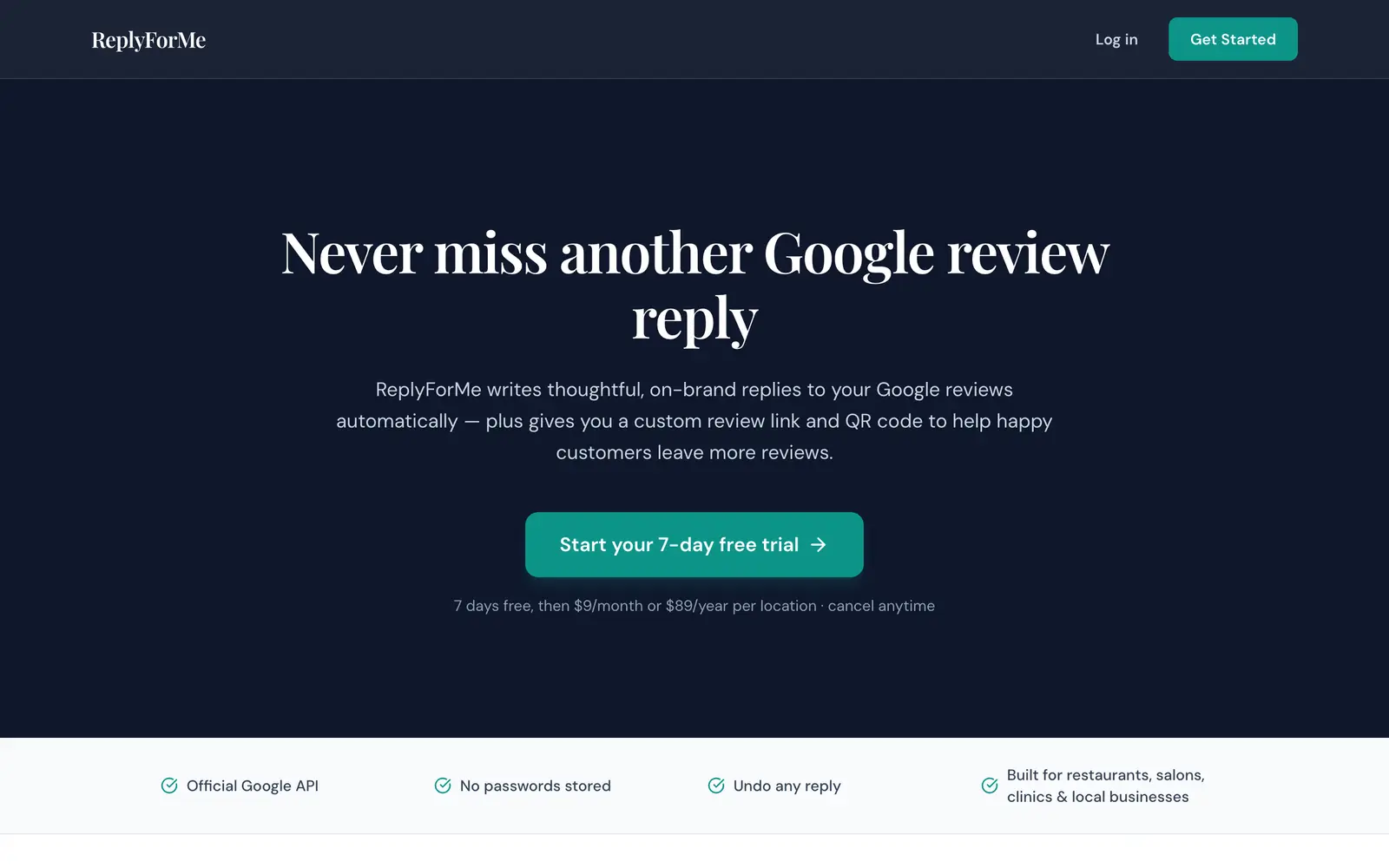 Screenshot of the ReplyForMe website