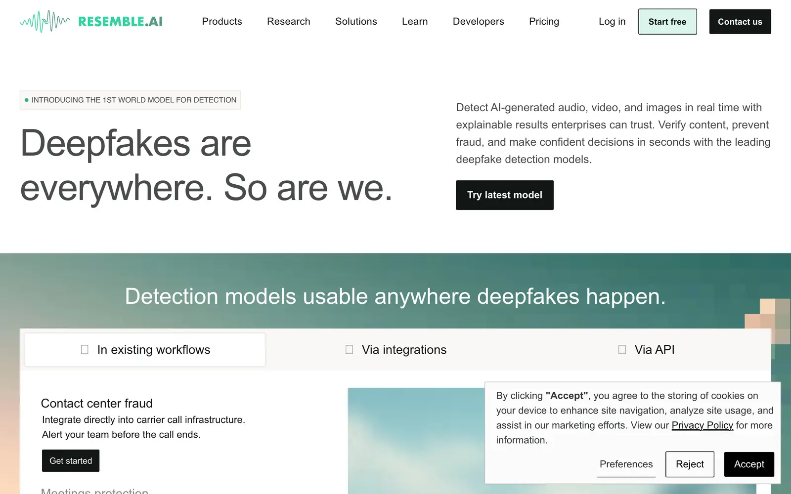 Screenshot of the Resemble AI website