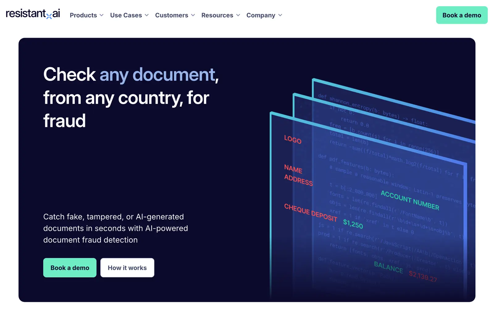 Screenshot of the Resistant AI website