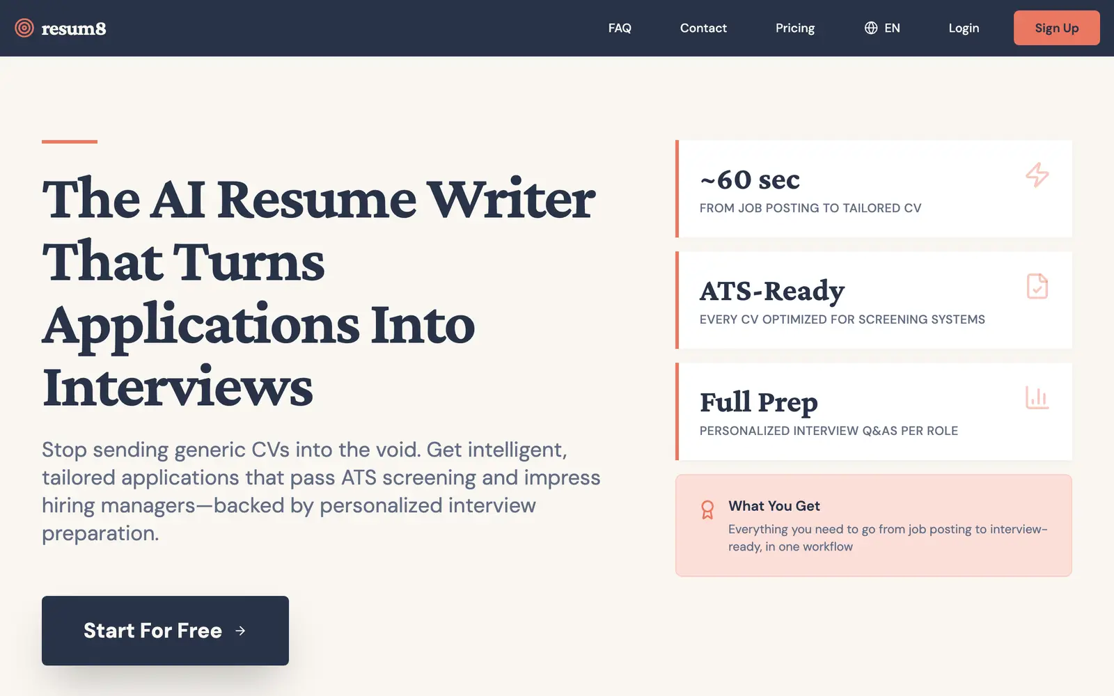 Screenshot of the Resum8 website