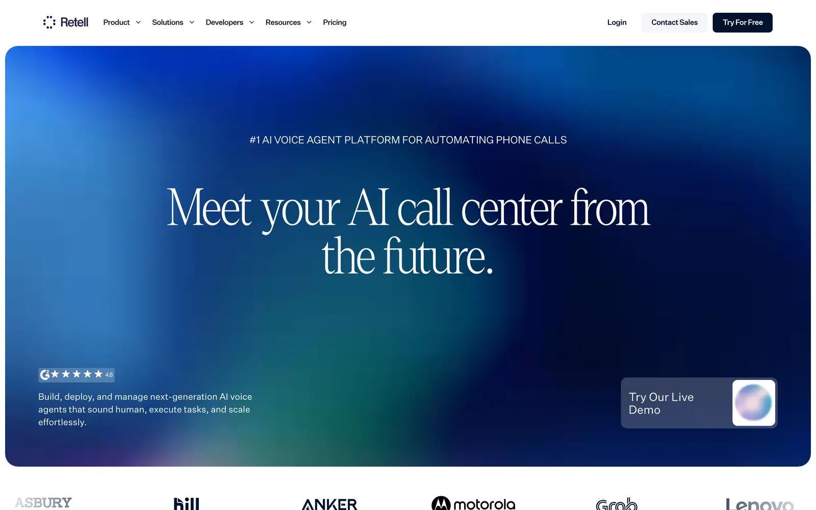 Screenshot of the Retell AI website
