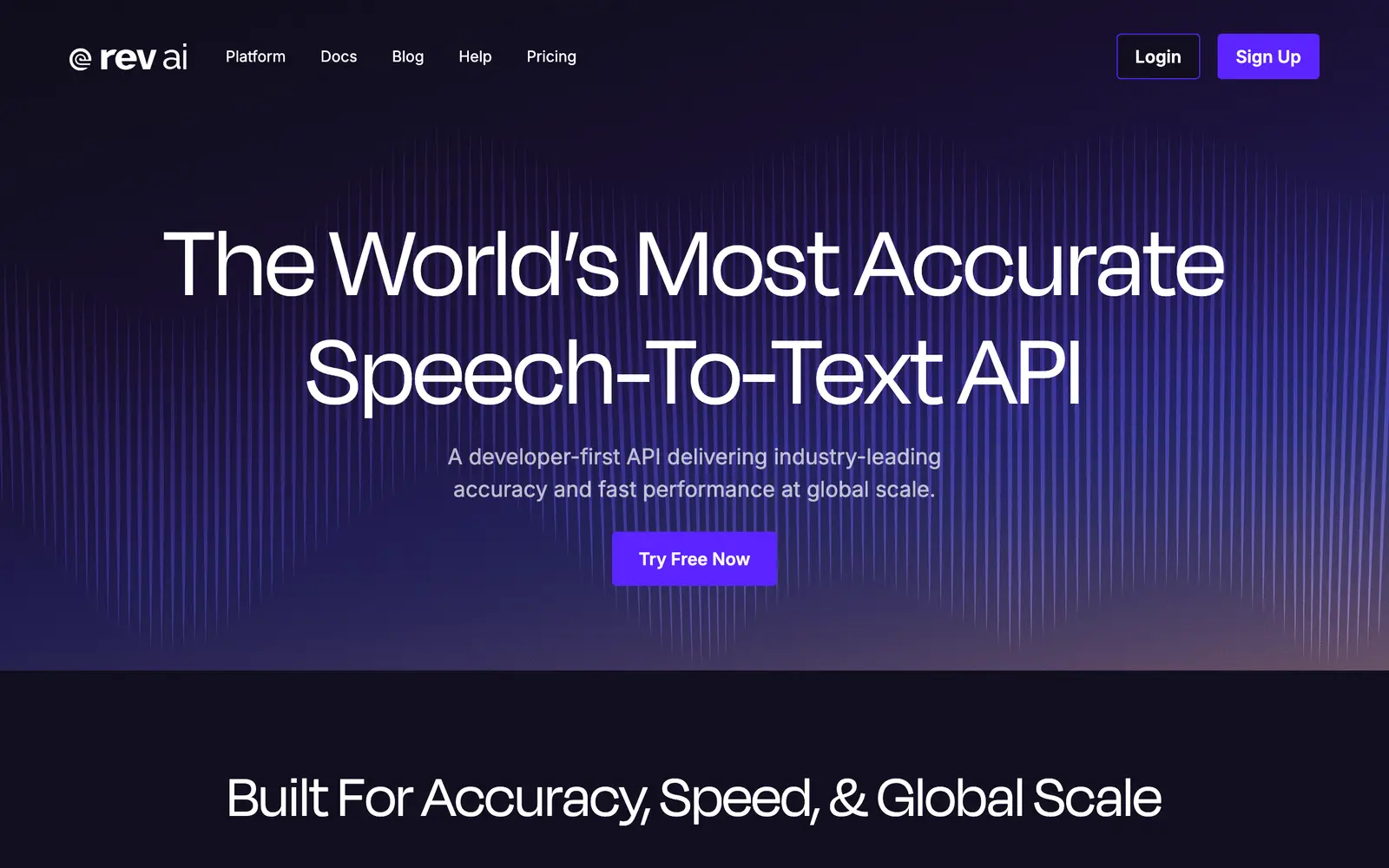 Screenshot of the Rev AI website