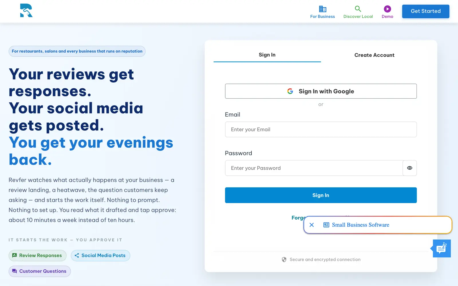 Screenshot of the Revfer website
