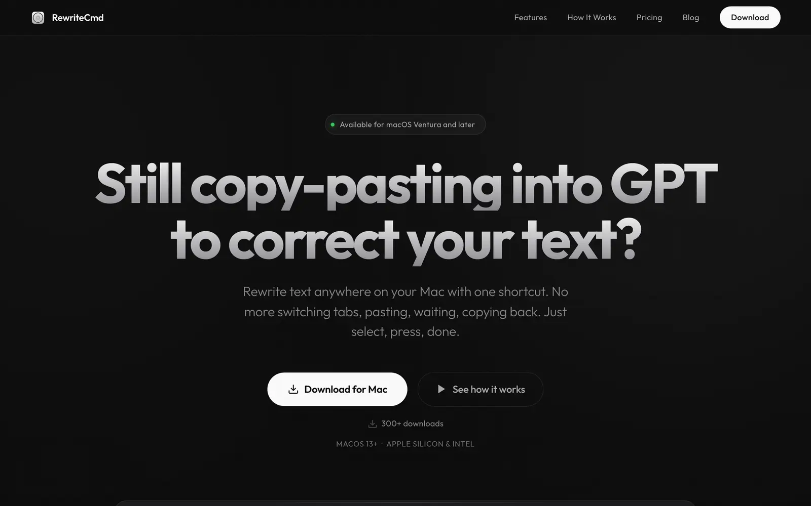 Screenshot of the RewriteCmd website