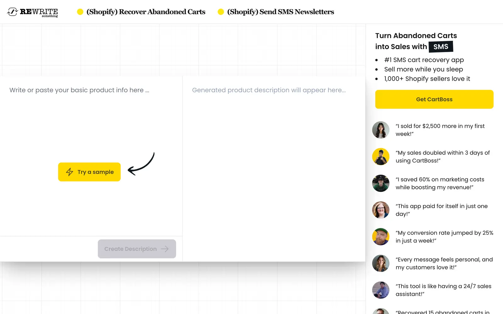 Screenshot of the RewriteSomething website