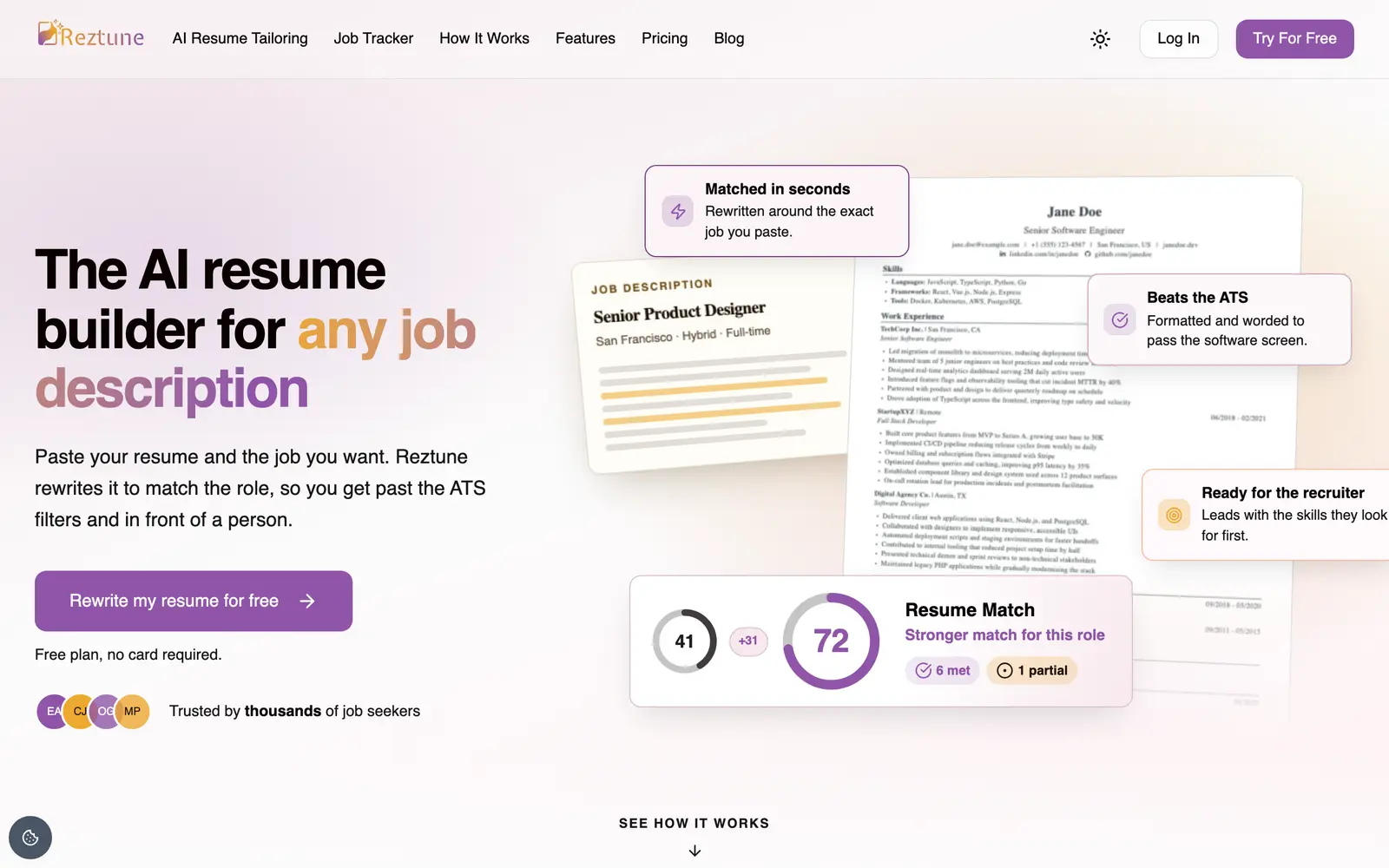Screenshot of the Reztune website