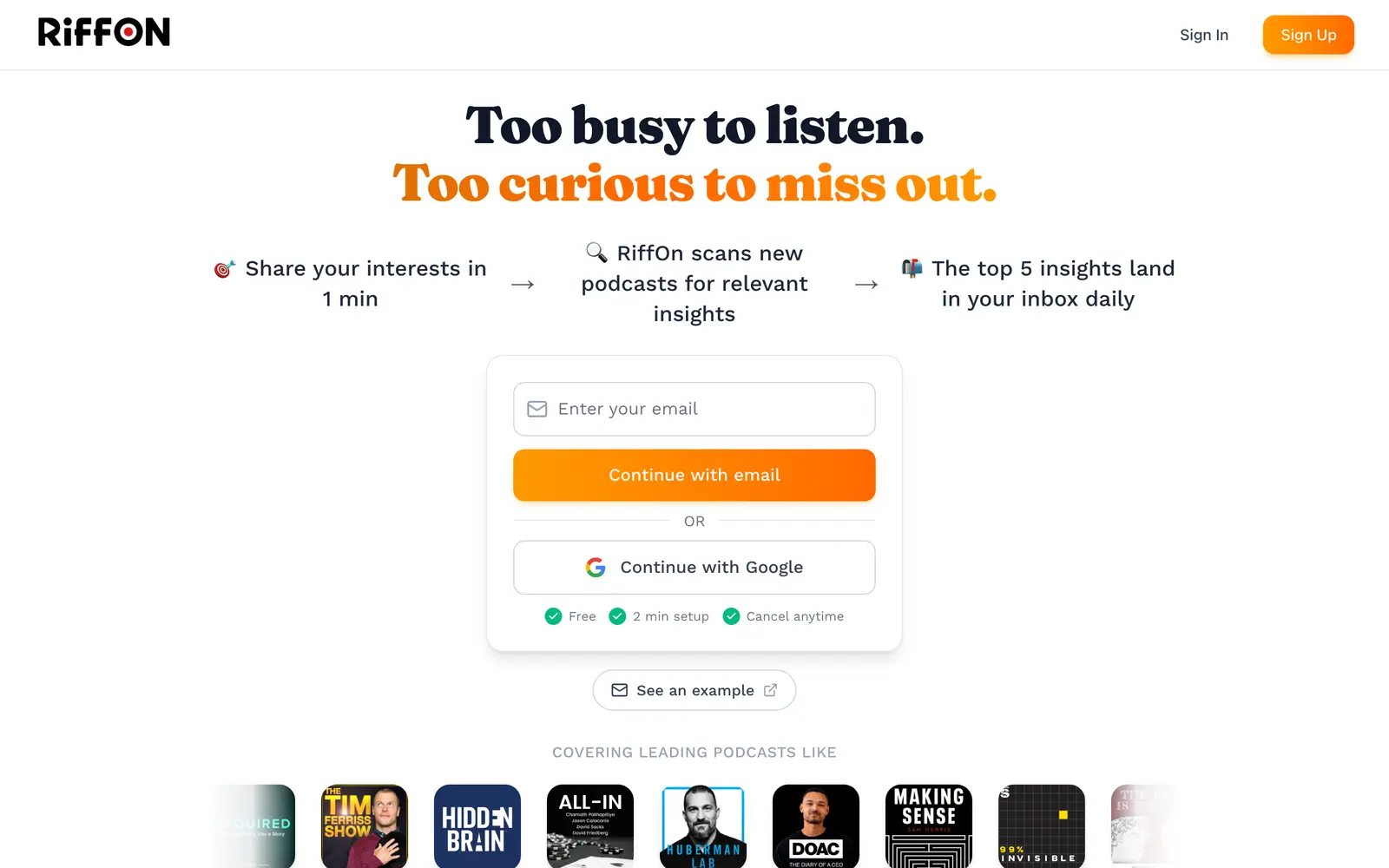 Screenshot of the RiffOn website