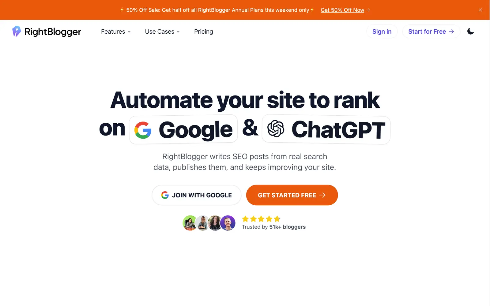 Screenshot of the RightBlogger website