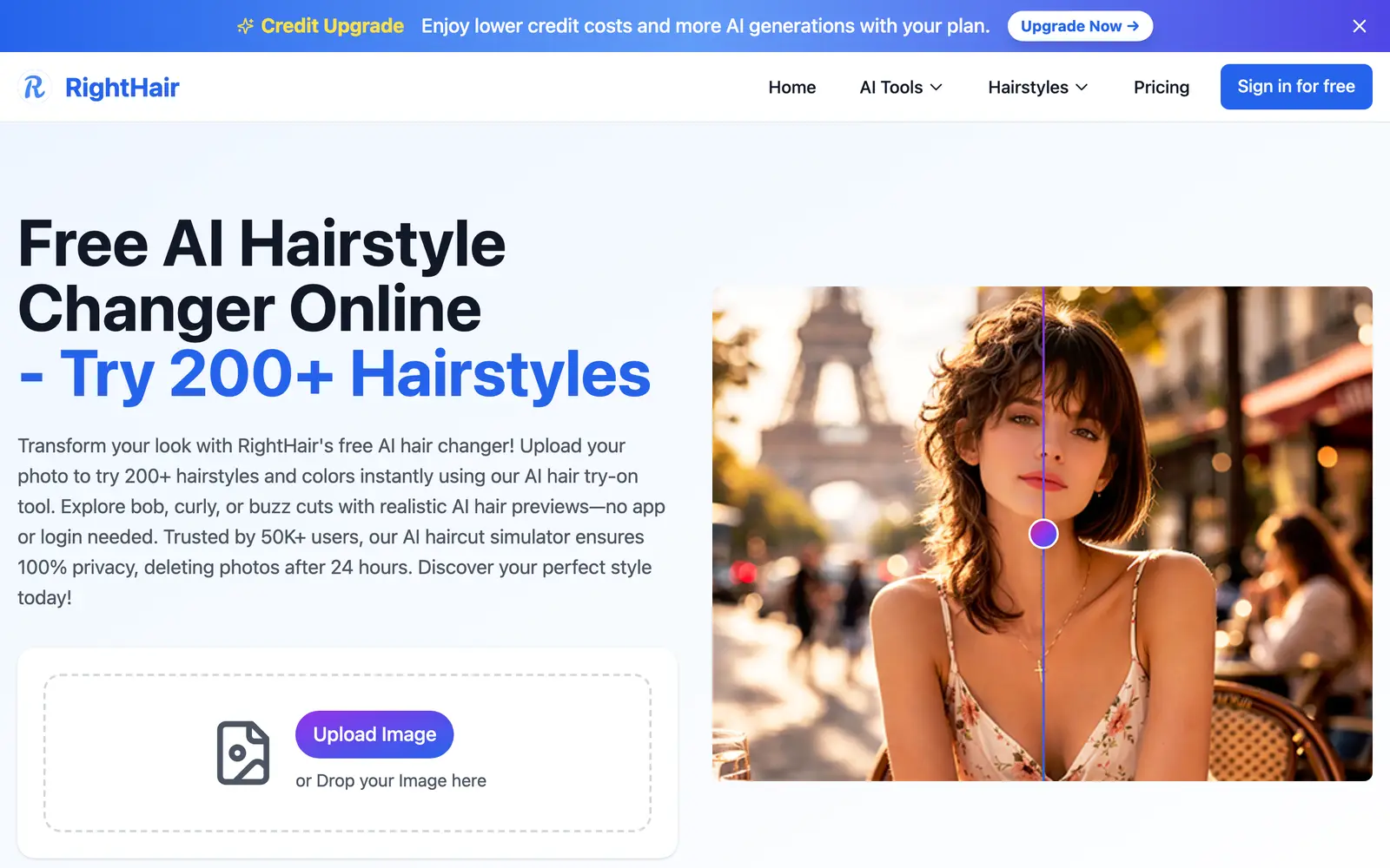 Screenshot of the RightHair website