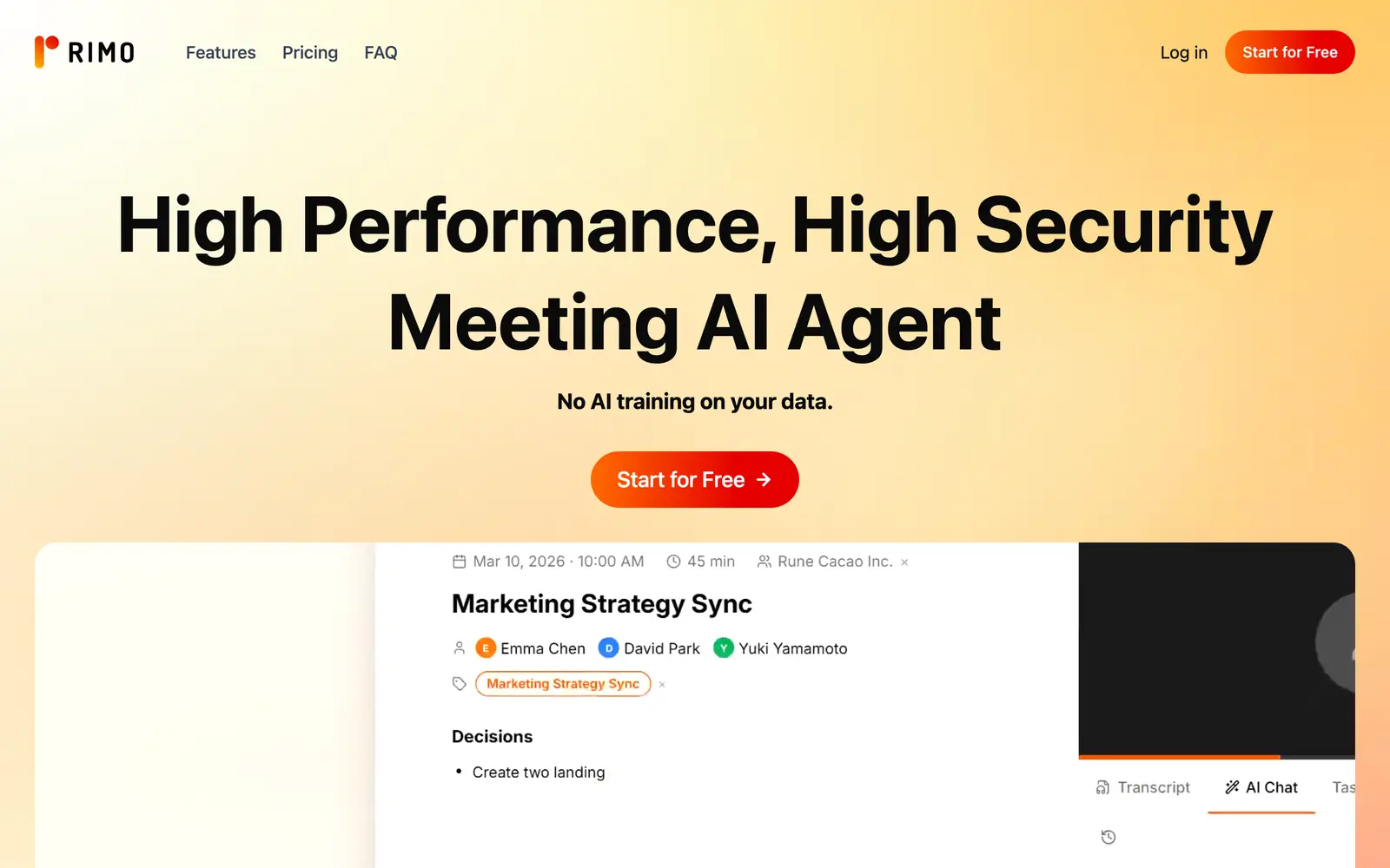 Screenshot of the Rimo website