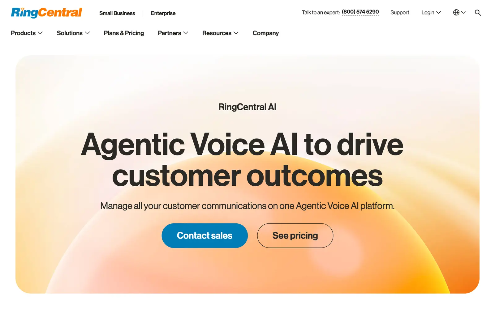 Screenshot of the RingCentral AI website