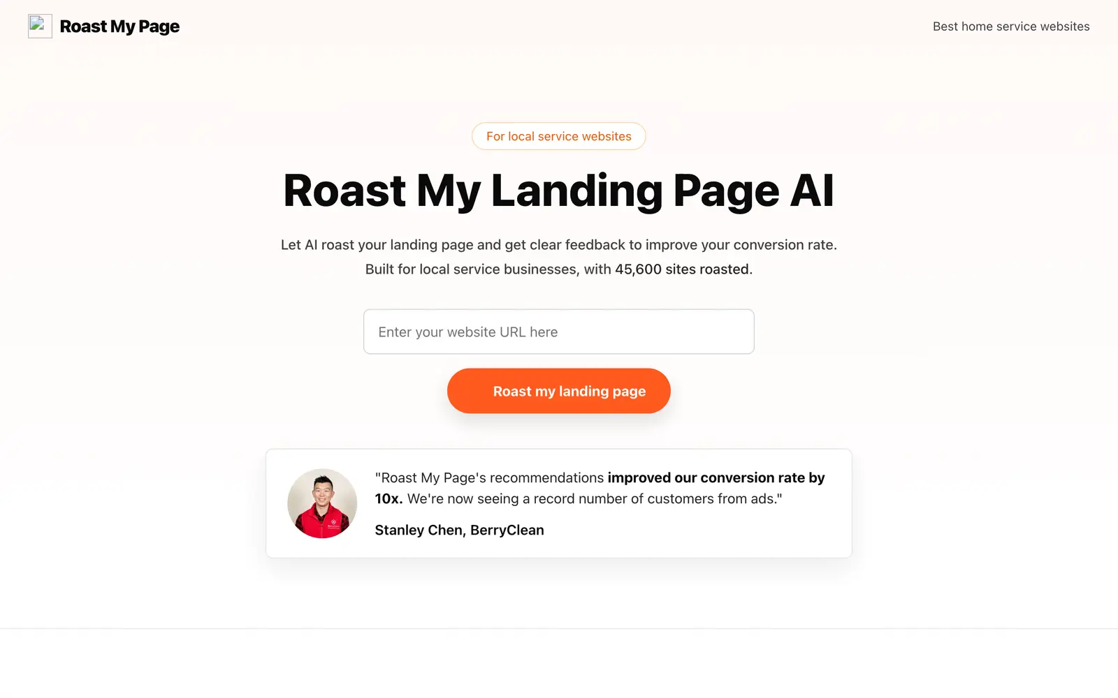 Screenshot of the Roast My Landing Page AI website