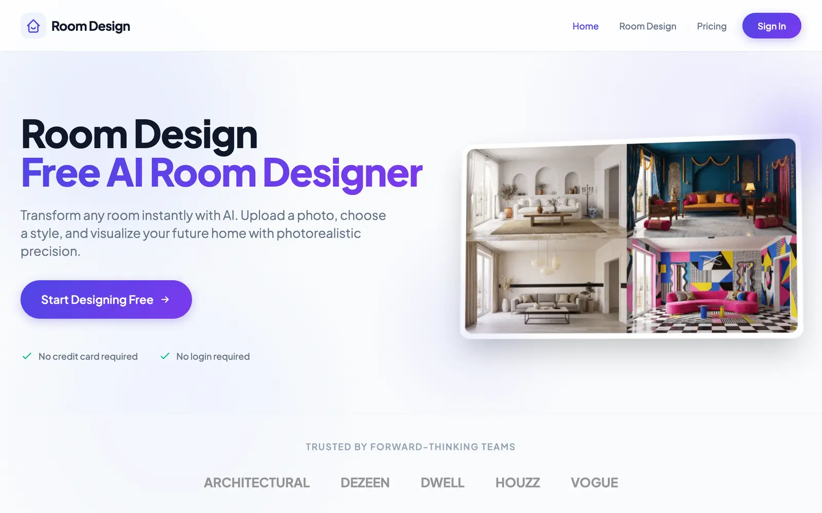 Screenshot of the RoomDesign website
