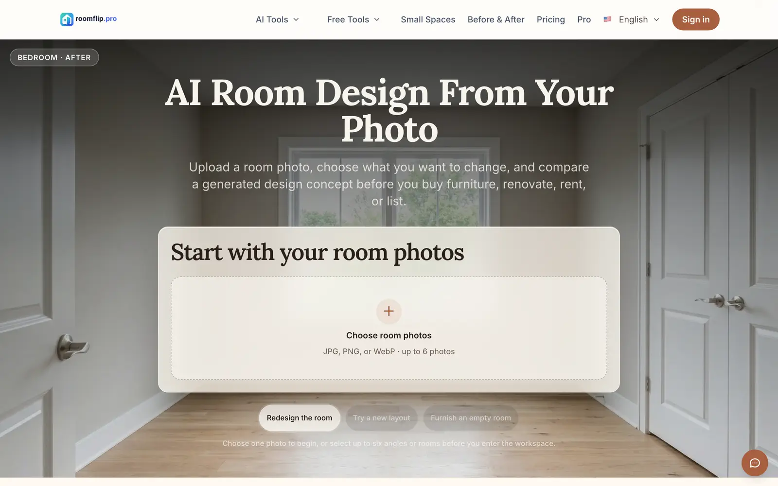 Screenshot of the RoomFlip website