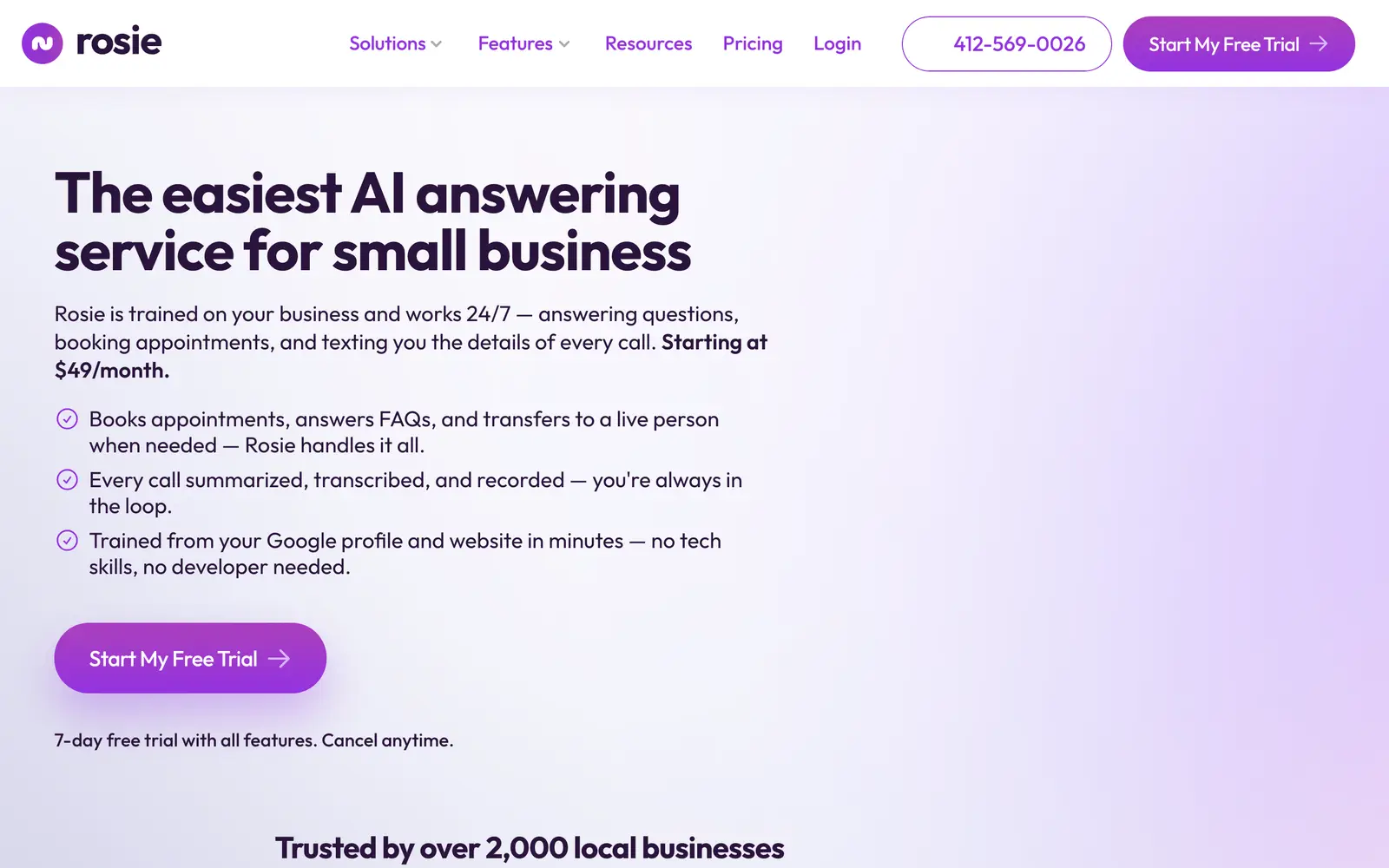Screenshot of the Rosie website