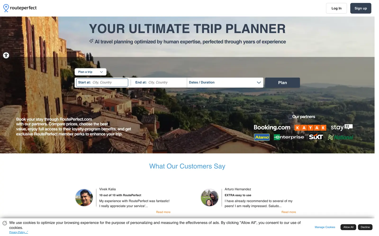 Screenshot of the RoutePerfect website