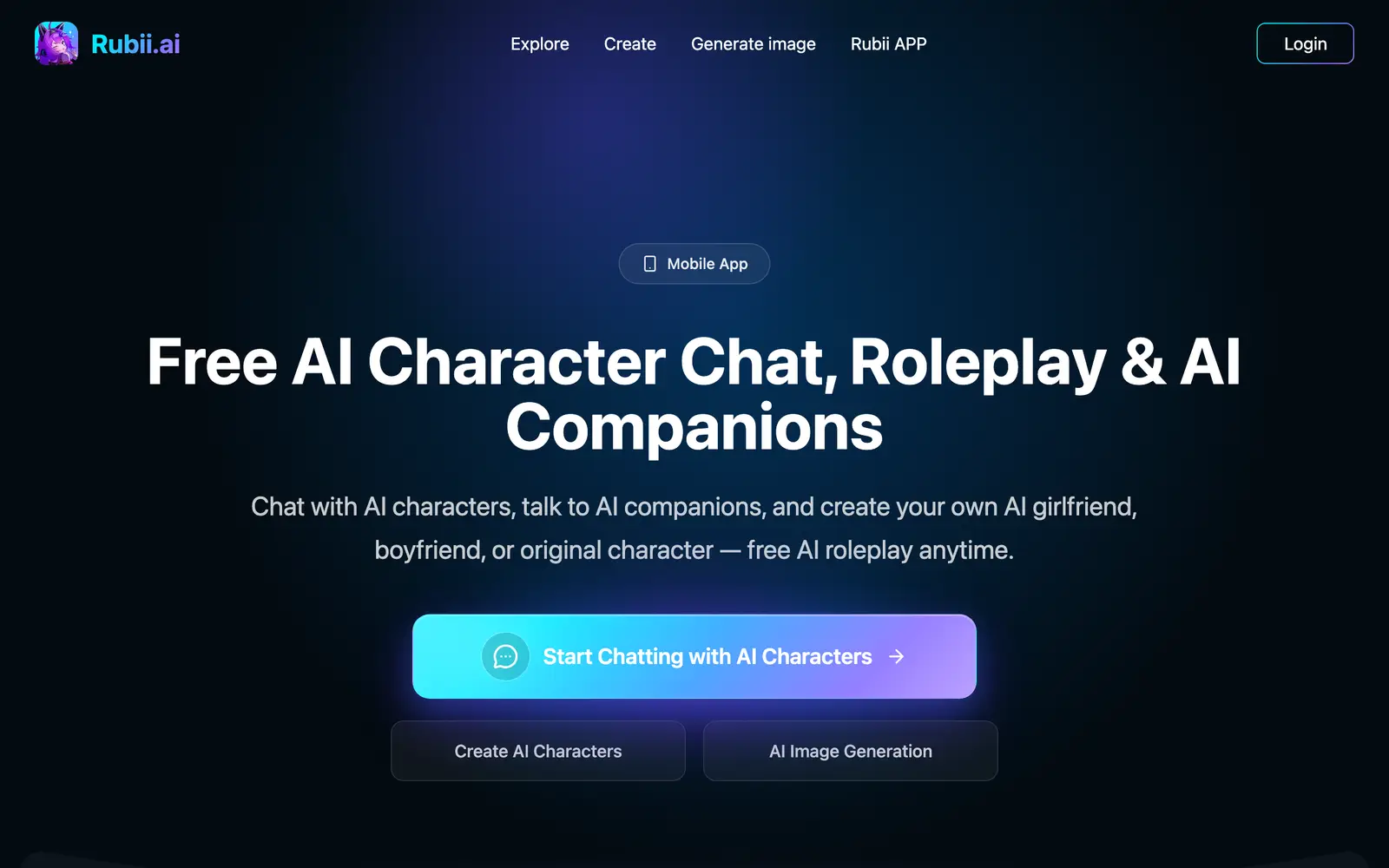 Screenshot of the Rubii NSFW Image Generator website
