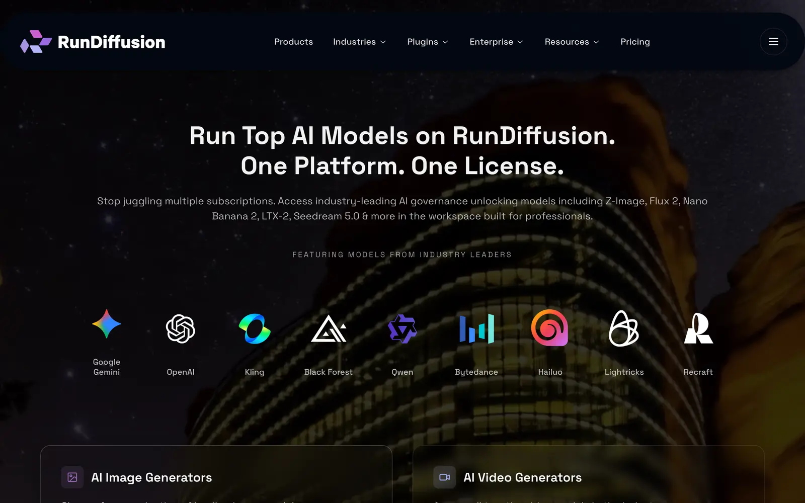 Screenshot of the RunDiffusion website