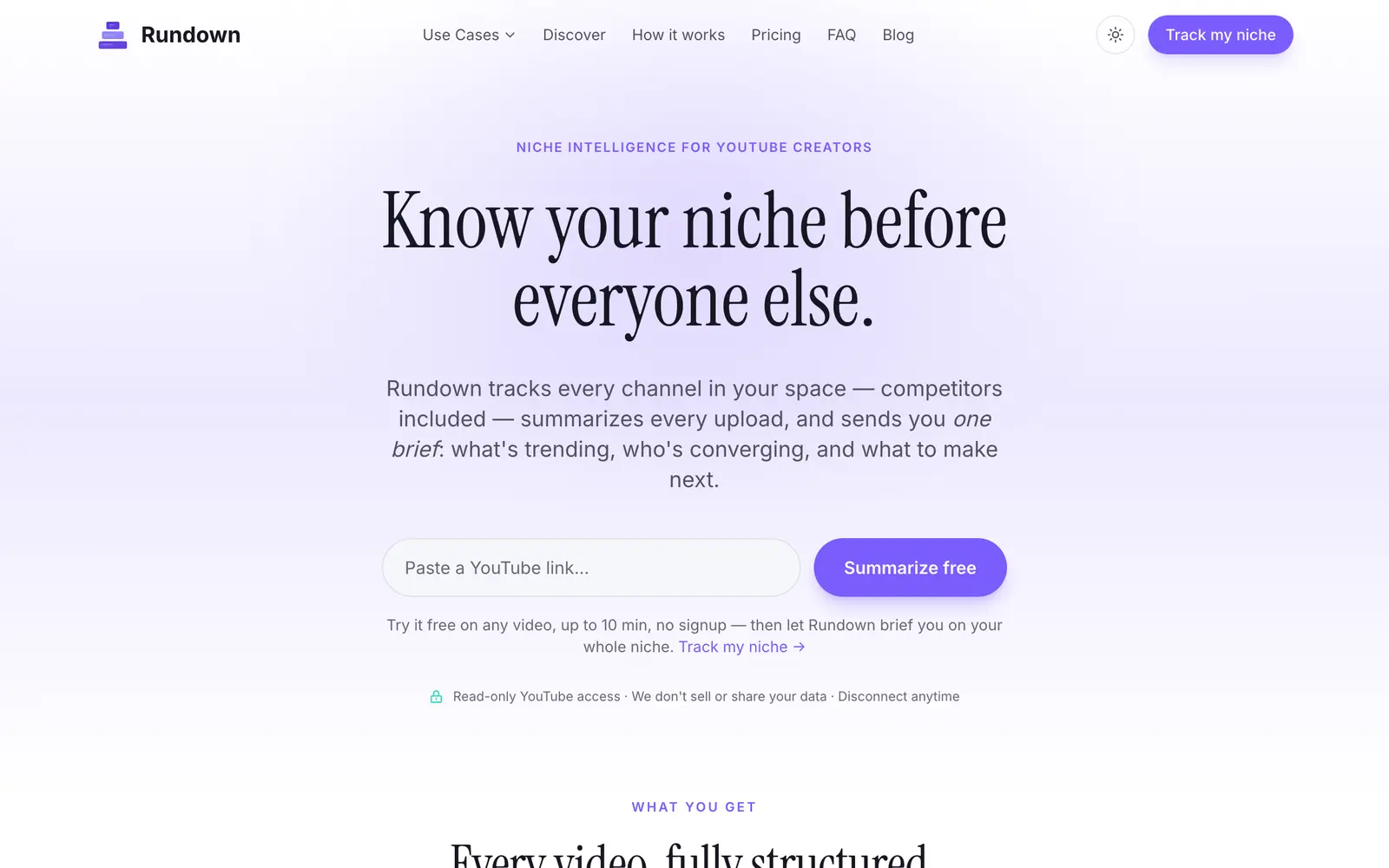 Screenshot of the Rundown website
