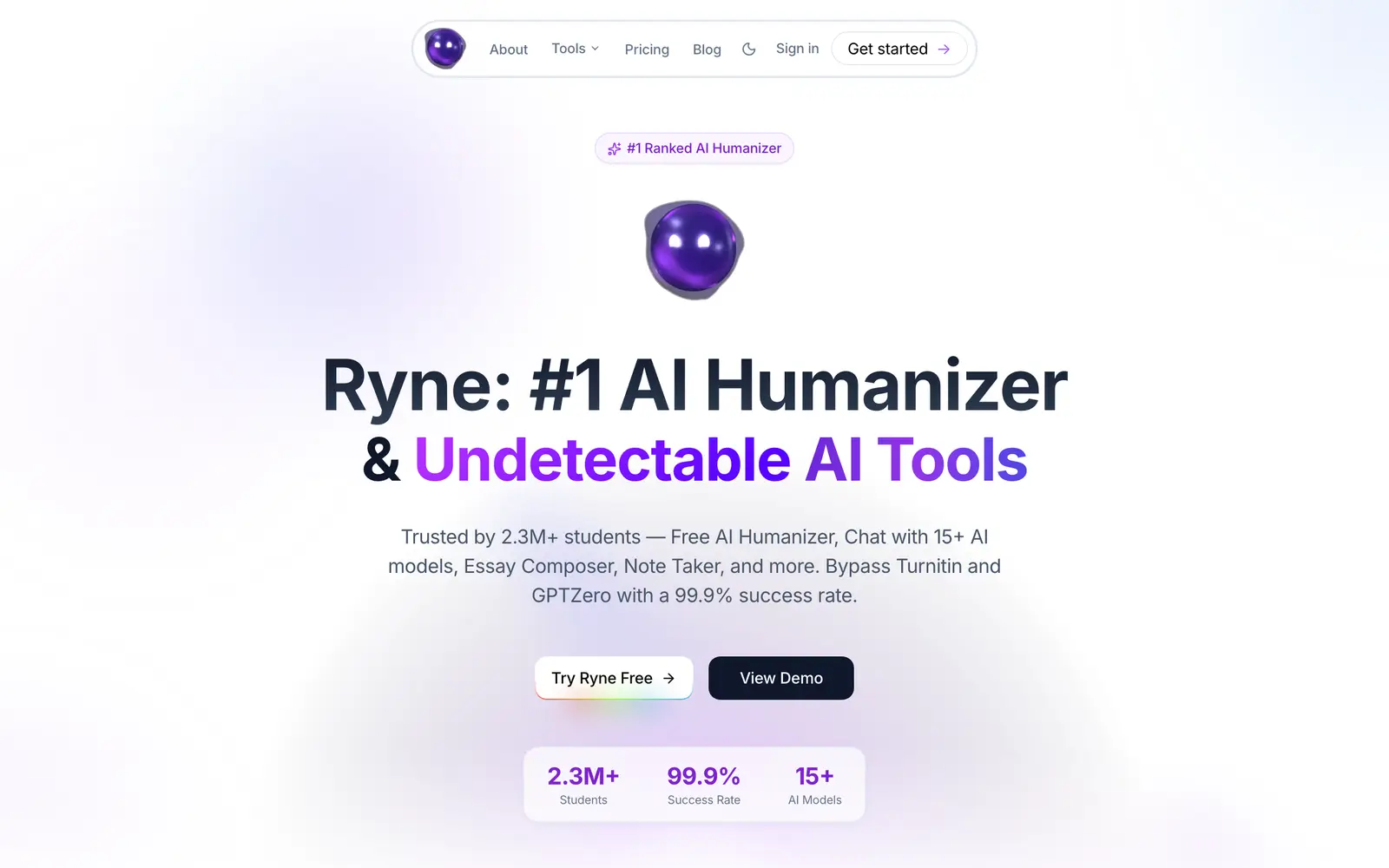 Screenshot of the Ryne AI website