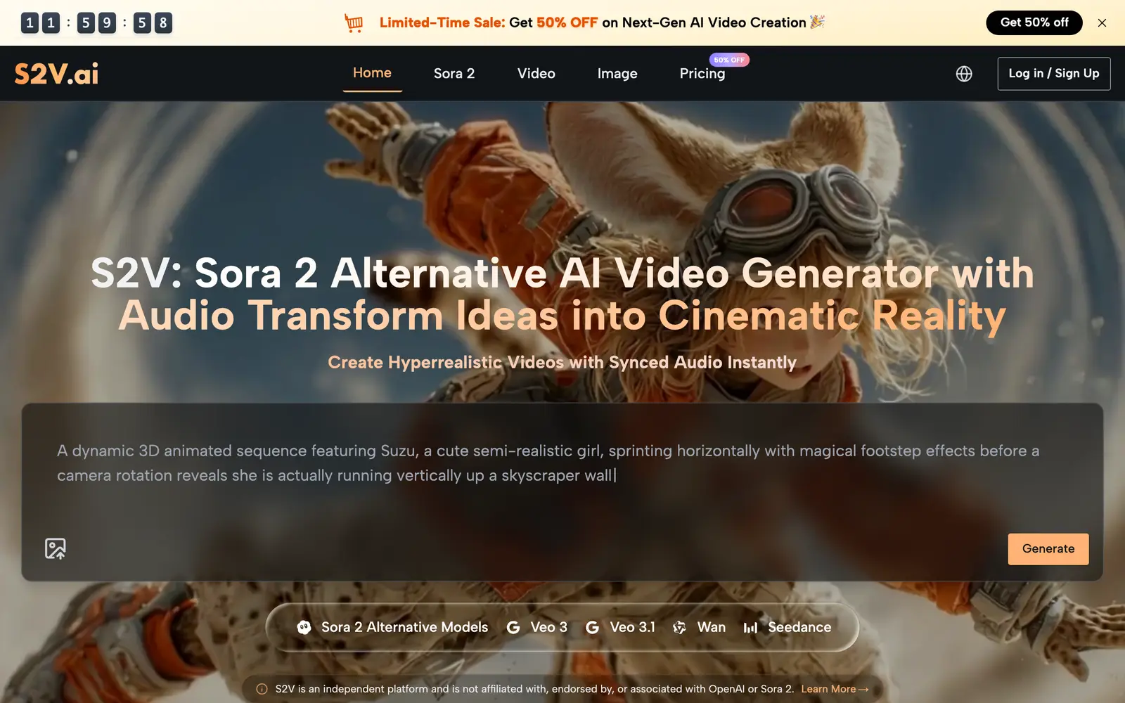 Screenshot of the S2V website