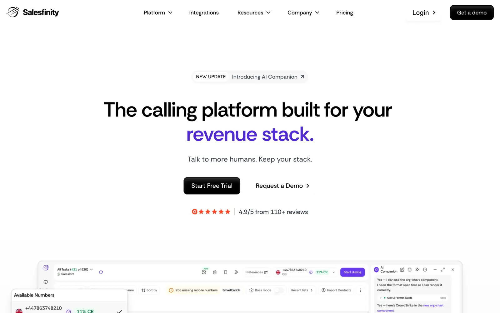 Screenshot of the Salesfinity website
