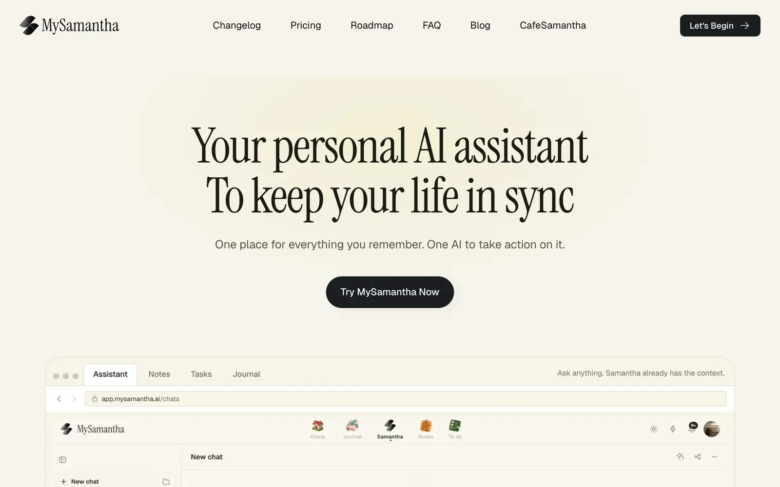 Screenshot of the Samantha by Zemuria website