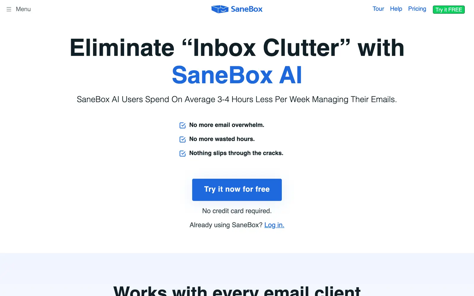 Screenshot of the SaneBox website