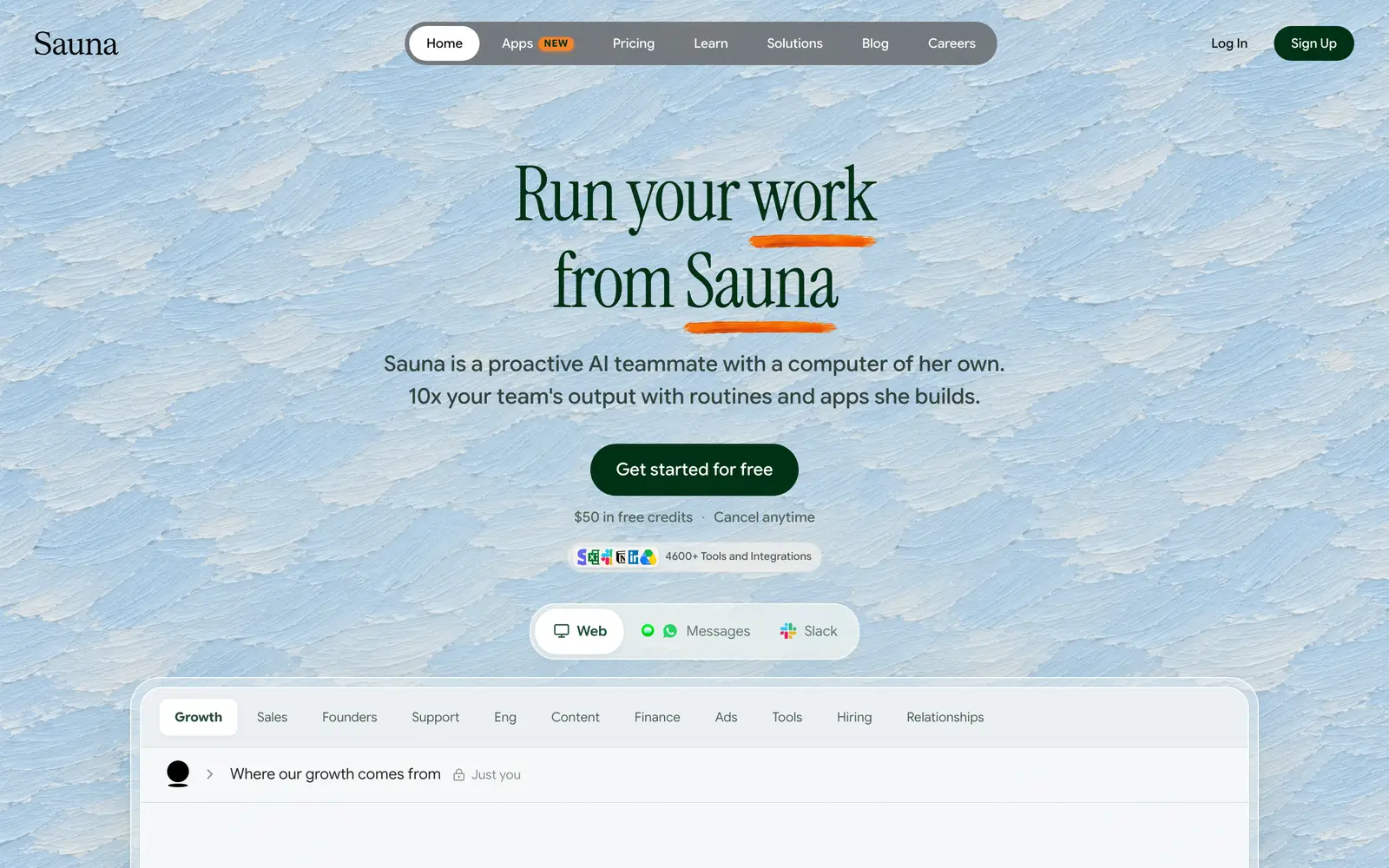 Screenshot of the Sauna website