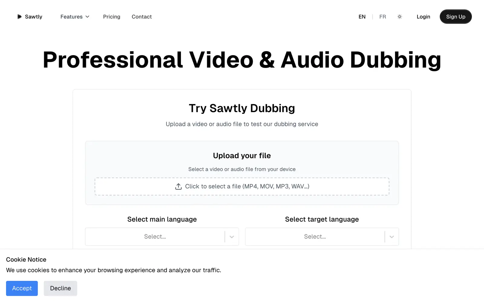 Screenshot of the Sawtly website