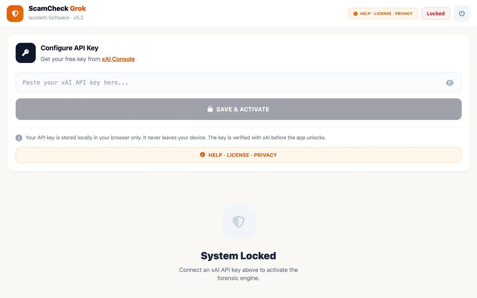 Screenshot of the ScamCheck Grok website