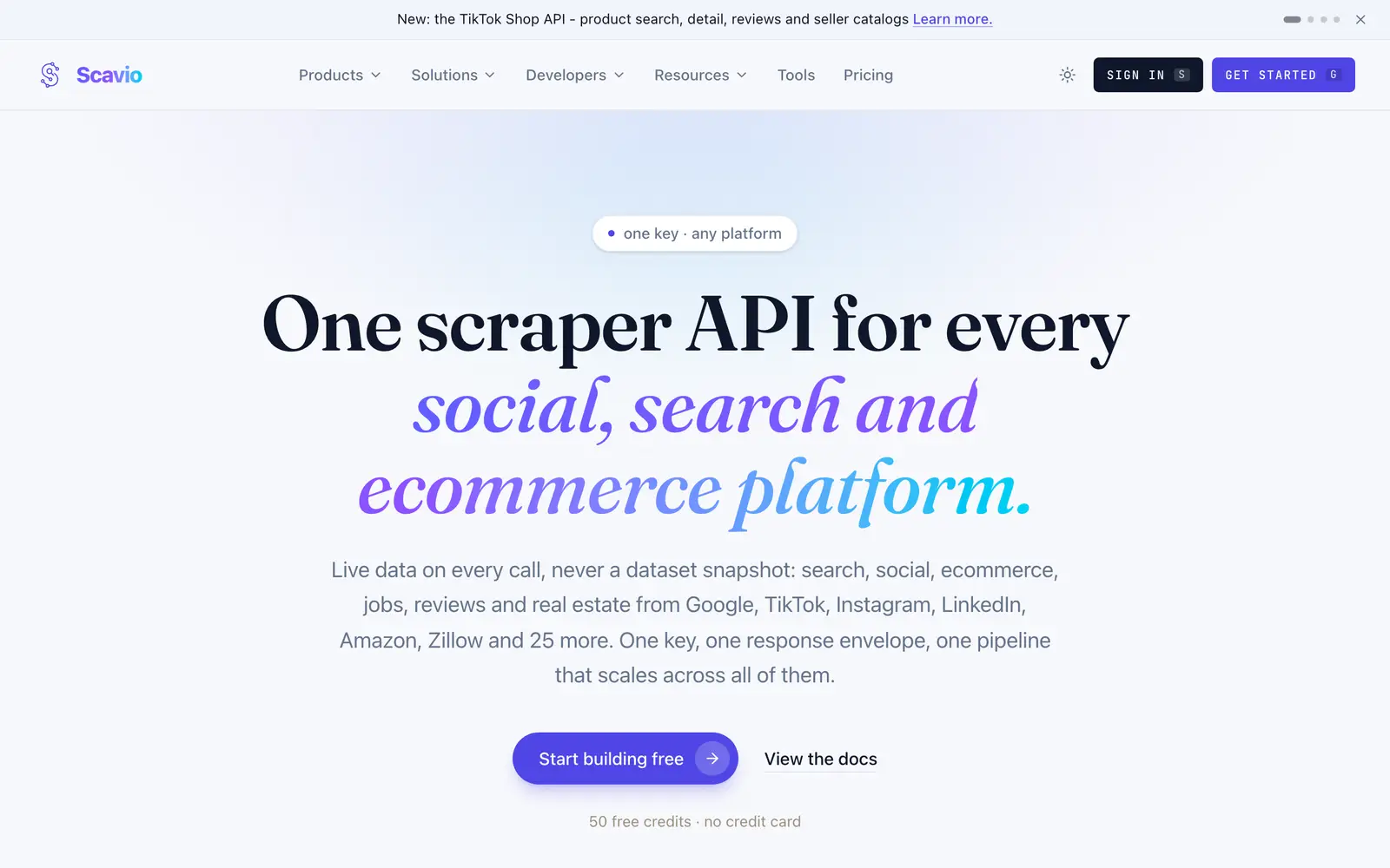 Screenshot of the Scavio AI website