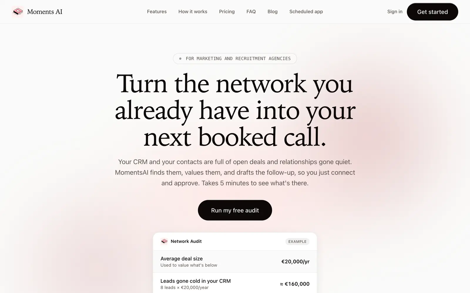 Screenshot of the Moments website