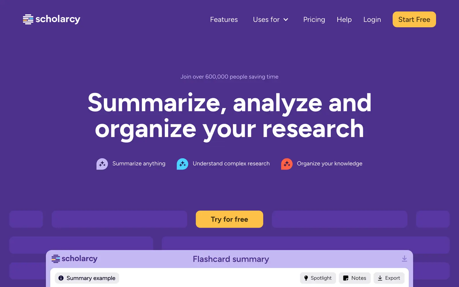 Screenshot of the Scholarcy website