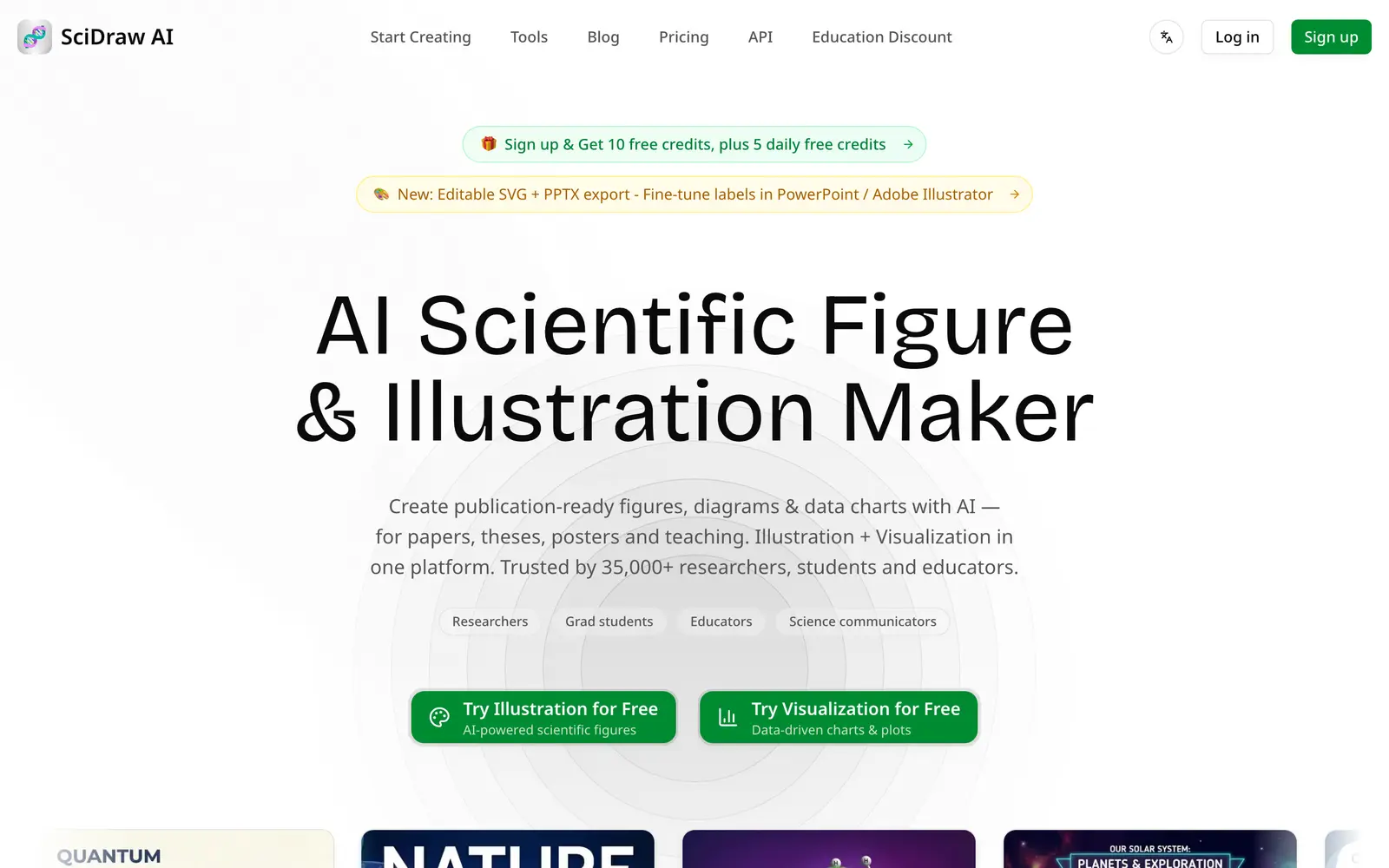 Screenshot of the SciDraw AI website