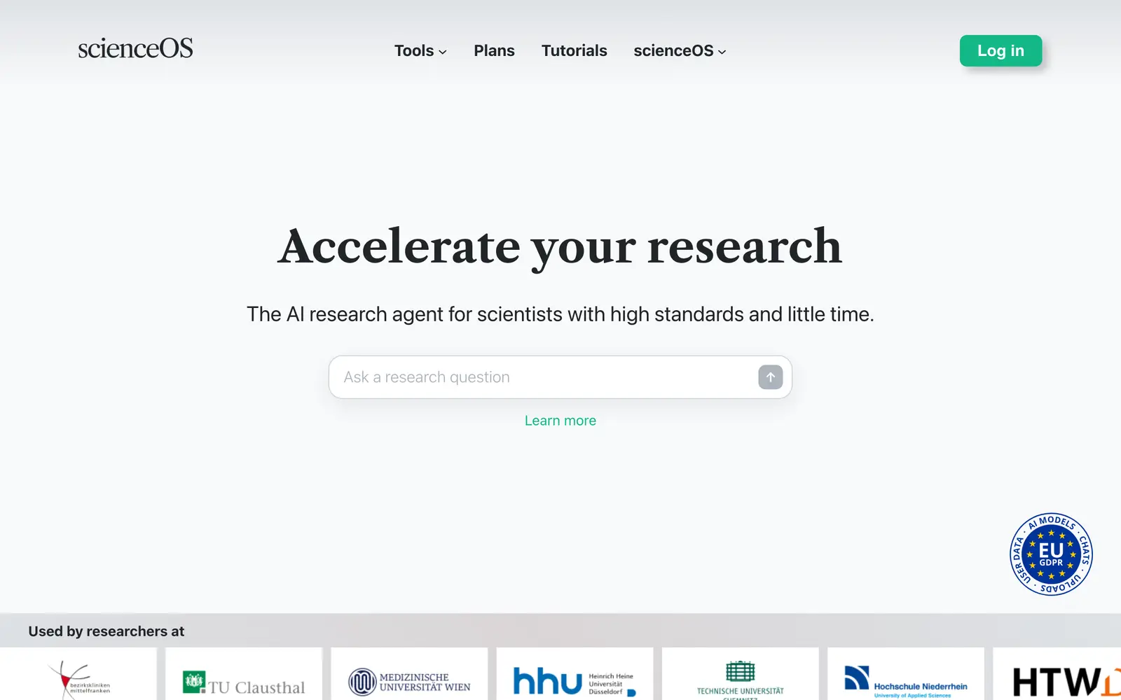 Screenshot of the ScienceOS website
